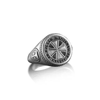Templar Cross Signet Men Ring, Knight Templar  Sterling Silver Ring, Catholic Ring, Christian Signet Ring, Maltese Templer Symbol Gift Ring
