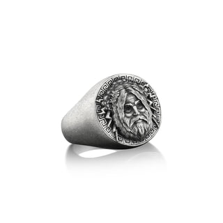 Greek god silver Zeus signet ring for men, Mens greek mythology pinky men ring, Ancient Greek mythology meander ring, Goddess male cool ring