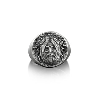 Greek god silver Zeus signet ring for men, Mens greek mythology pinky men ring, Ancient Greek mythology meander ring, Goddess male cool ring