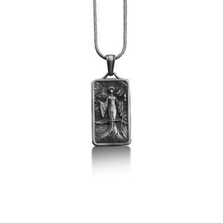 Slavic goddess rectangle pendant with custom mame, Zhiva personalized silver necklace for girlfriend, Mythology jewelry