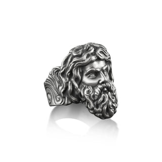 Zeus sky god ancient greek ring for men in silver, Fantasy mens ring in oxidized sterling silver, Greek mythology ring, Unusual ring for men