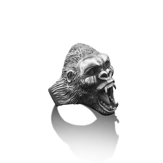 Silver Wild Gorilla Man Ring, African Gorilla Men Ring, Angry Gorilla Silver Men's Ring, Oxidized Silver Jewelry, Husband Silver Gift Ring