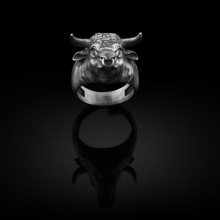 Angry Bull Silver Ring, 3D Bull Head Silver Men Jewelry, Taurus Bull Zodiac Sterling Silver Men Ring, 3D Bull Head Gift, Animal Silver Ring