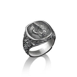Silver Thor Pinky Men Ring, God of Thunder Signet Ring for Men in Sterling Silver, Norse Mythology Ring, Scandinavian Jewelry, Celtic Ring