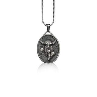 Odin with raven pendant necklace in silver, Personalized norse mythology necklace for best friend, Birthday gift for him