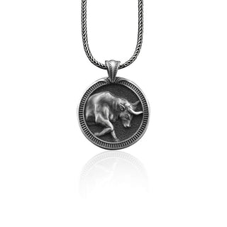 Taurus Handmade Sterling Silver Men Charm Necklace, Taurus Zodiac Sign Jewelry, Astrology Pendant, Taurus Birthday Gift, Horoscope Necklace