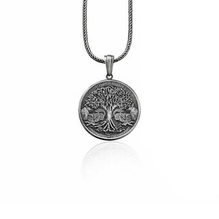 Tree of Life with Wolf Handmade Sterling Silver Charm Necklace, Yggdrasil Norse Mythology Jewelry, Tree of Life Pendant, Mythology Necklace