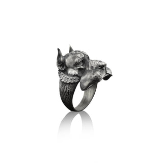 Doberman sterling silver mens ring for boyfriend birthday gift, Unique statement ring for men, Cool mens fashion ring