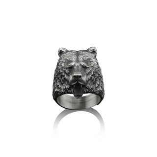 Scandinavian Bear Handmade Sterling Silver Men Biker Ring, Nordic Bear Animal Ring, Grizzly Bear Silver Men Punk Mens Jewelry, Ring For Men