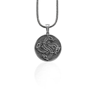 Viking Dragon Handmade Sterling Silver Men Charm Necklace, Dragon Silver Men Jewelry, Mythical Animal Pendant, Scandinavian Mythology Gift