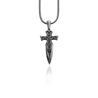 The Spear Of The God Odin Gungnir Silver Necklace, Engraved Viking Knot Odin's Knife, Scandinavian Mythology Gungnir Odin's Spear Necklace