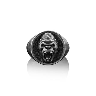 Wild Gorilla Signet Pinky Ring For Men Sterling Silver, Gorilla Pinky Men Gift Ring, Animal Silver Ring, Sterling Silver Men Ring, Man Gift