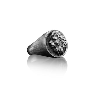 Lion Handmade Relief Signet Ring, Sterling Silver Lion Relief Pinky Men Ring, Silver Lion Head Jewelry, Leo Zodiac Ring, Animal Silver Ring