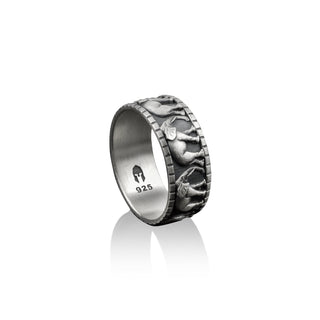 Elephant and Sunflower Wedding Ring, 925 Sterling Silver Men Wedding Band, Nature Ring, Animal Ring, Engagement Ring, Groomsmen Gift