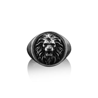 Angry Lion Handmade Signet Ring, Sterling Silver Lion Pinky Men Ring, Silver 3D Lion Head Jewelry, Leo Zodiac Ring,  Silver Animal Men Ring