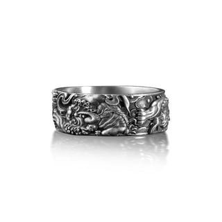 Chinese Tiger Band Ring for Men, Traditional Ornament Ring in Sterling Silver Ring, Ring for Men, Chinese Tiger Silver Jewelry, Ethnic Ring