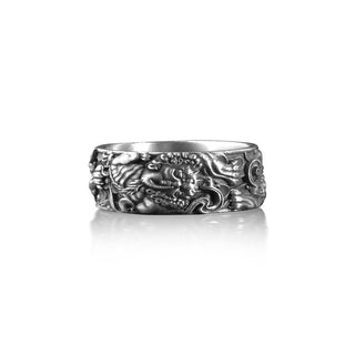 Chinese Tiger Band Ring for Men, Traditional Ornament Ring in Sterling Silver Ring, Ring for Men, Chinese Tiger Silver Jewelry, Ethnic Ring