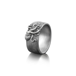 Octopus Oxidized Silver Mens Ring, Sterling Silver Animal Ring For Boyfriend, Octopus Jewelry, Fantasy Mens Wedding Ring, Designer Ring