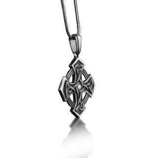 Celtic knot in cross necklace for men in sterling silver, Norse mythology pagan necklace for dad, Protection necklace