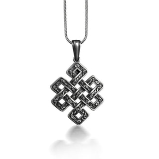 Solomons knot ancient silver necklace for men, Celtic knot pendant for good luck, Oxidized ırish necklace for husband