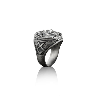 Nordic Wolf Handmade Sterling Silver Men Signet Ring, Norse Mythology Fenrir Biker Ring, Fenrir Wolf Silver Men Jewelry, Signet Ring For Men