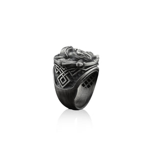 Viking Warrior Handmade Sterling Silver Men Biker Signet Ring, Norse Mythology Gothic Ring, Viking with Axe Silver Men Jewelry, Ring for men