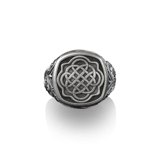 Celtic Knot Signet Ring for Men in Sterling Silver, Victorian Pattern with Knot Ring, Viking Norse Mythology Jewelry, Celtic Ring, Men Gift