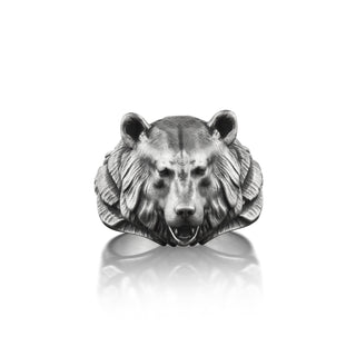 Grizzly Bear Mens Ring in Silver, Animal Ring For Boyfriend in Unusual Form, Cool Male Ring For Best Friend, Everyday Ring For Husband