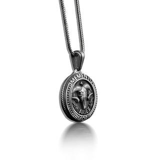 Aries Memento Mori Coin Necklace For Men, Zodiac Sign Coin Necklace in Silver, Gothic Horoscope Necklace For Boyfriend, Ram Skull Necklace