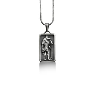 Anubis ancient egypt pendant necklace in silver, Personalized egyptian mythology necklace for husband, Necklace for men