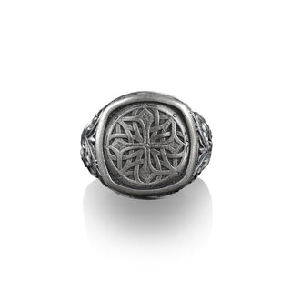 Celtic Knot Square Signet Ring, Norse Mythology Lover Gift, Triquetra Jewelry, Chunky Mens Rings, Sterling Silver Pinky Rings for Women