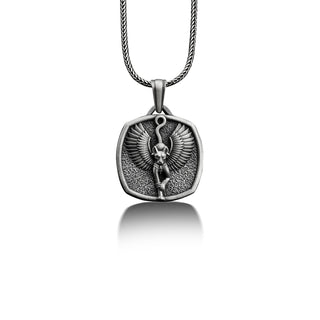 Bastet egyptian goddess tag necklace for men, Sterling silver bast pendant jewelry, Personalized cat necklace for him