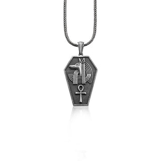 Anubis Ancient Egyptian God of The Dead with Ankh as Hieroglyph, Coffin Necklace for Men, Mythology Lover Gift, Handmade Unique Pendant