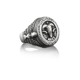 Aries Memento Mori Ring For Men, Ram Skull Gothic Mens Signet Ring in Silver, Zodiac Signet Ring For Boyfriend, Birthday Gift For Him