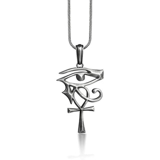 Eye of Horus and Ankh Fantasy Necklace, Oxidized Pagan Necklace in Sterling Silver, Fantasy Necklace For Best Friend, Everyday Necklace