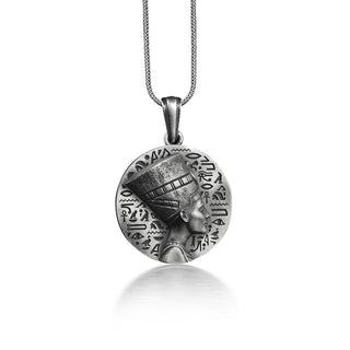 Queen Nefertiti Ancient Coin Necklace, Egyptian Nefertiti Coin Pendant in Silver, Occult Necklace For Mama, Artistic Necklace For Wife