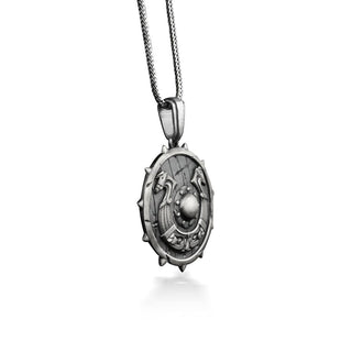 Viking shield with drekar pendant necklace, Viking dragon necklace for norse mythology lover, Nordic necklace in silver