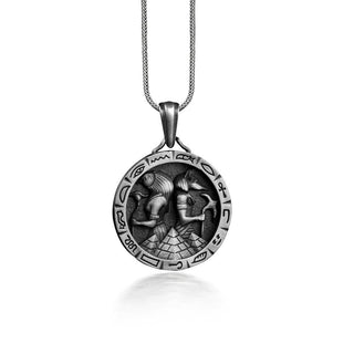 Horus and Anubis Hieroglyphics Pendant, Ancient Egyptian God Necklace in Silver, Horus and Anubis Necklace, Pagan Necklace For Boyfriend