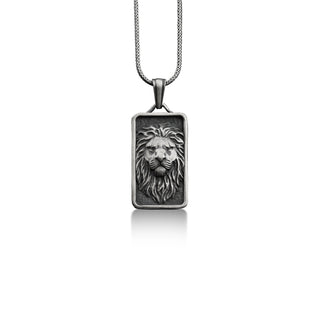 Lion headed pendant necklace for men in silver, Personalized animal necklace for best friend, Leo zodiac sign necklace