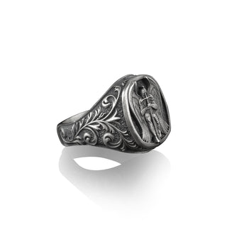 St Michael The Archangel, Sterling Silver Square Signet  Ring, Mens Christian Rings, Catholic Gifts for Women, Christian Rings, Rinf For Men