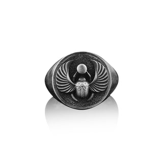 Ancient Egyptian Scarab Handmade Signet Ring, Sterling Silver Scarab Pinky Men Ring, Scarab Silver Jewelry, Ancient Egypt Gift, Animal Ring