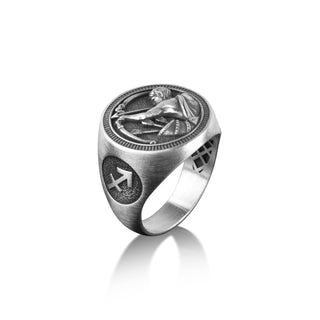 Sagittarius Pinky Signet Ring For Men, Zodiac Sign Signet Ring in Oxidized Silver, Horoscope Ring, Sagittarius Jewelry For Birthday Gift