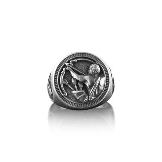 Sagittarius Pinky Signet Ring For Men, Zodiac Sign Signet Ring in Oxidized Silver, Horoscope Ring, Sagittarius Jewelry For Birthday Gift