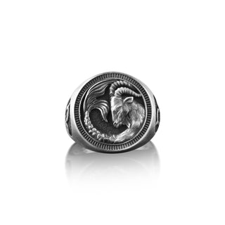Capricorn Engraved Zodiac Sign Ring for men in Sterling Silver, Oxidized Pinky Signet Ring For Men in Silver, Astrology Ring For Husband