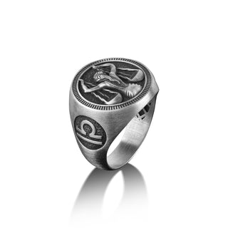 Libra Engraved Signet Ring For Men, Male Pinky Ring in Sterling Silver, Zodiac Sign Ring For Husband, Horoscope Ring For Dad, Birthday Gift