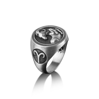 Aries Zodiac Signet Ring For Men, Male Pinky Ring with Intaglio Zodiac Sign Symbol, Astrology Ring For Boyfriend, Horoscope Jewelry For Dad