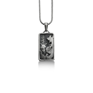 Twin wolf pendant necklace in sterling silver, Personalized animal necklace for mama, Nature inspired necklace for her