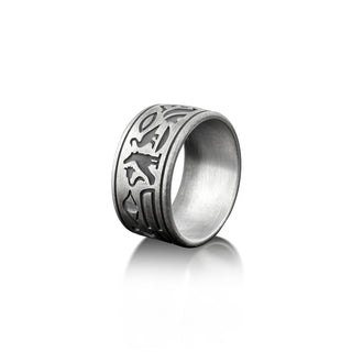 Ancient egyptian mythology ring for men in silver, Hieroglyphics band silver ring, Egyptian wedding ring for her, Mythology lover band ring