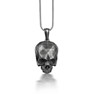 Skull Geometric Necklace For Men, 3D Skull Mens Pendant in Sterling Silver, Halloween Necklace in Gothic Style, Punk Necklace For Boyfriend