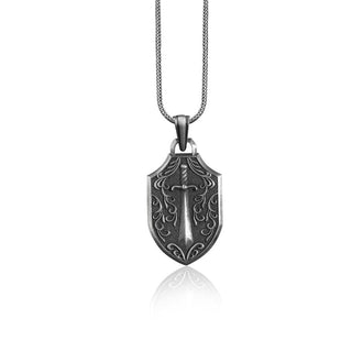 Skull and Sword in Patterns Necklace for Men, Sterling Silver Biker Necklace, Medieval Age Charm, Bikers Necklace, Gothic Skull Pendant